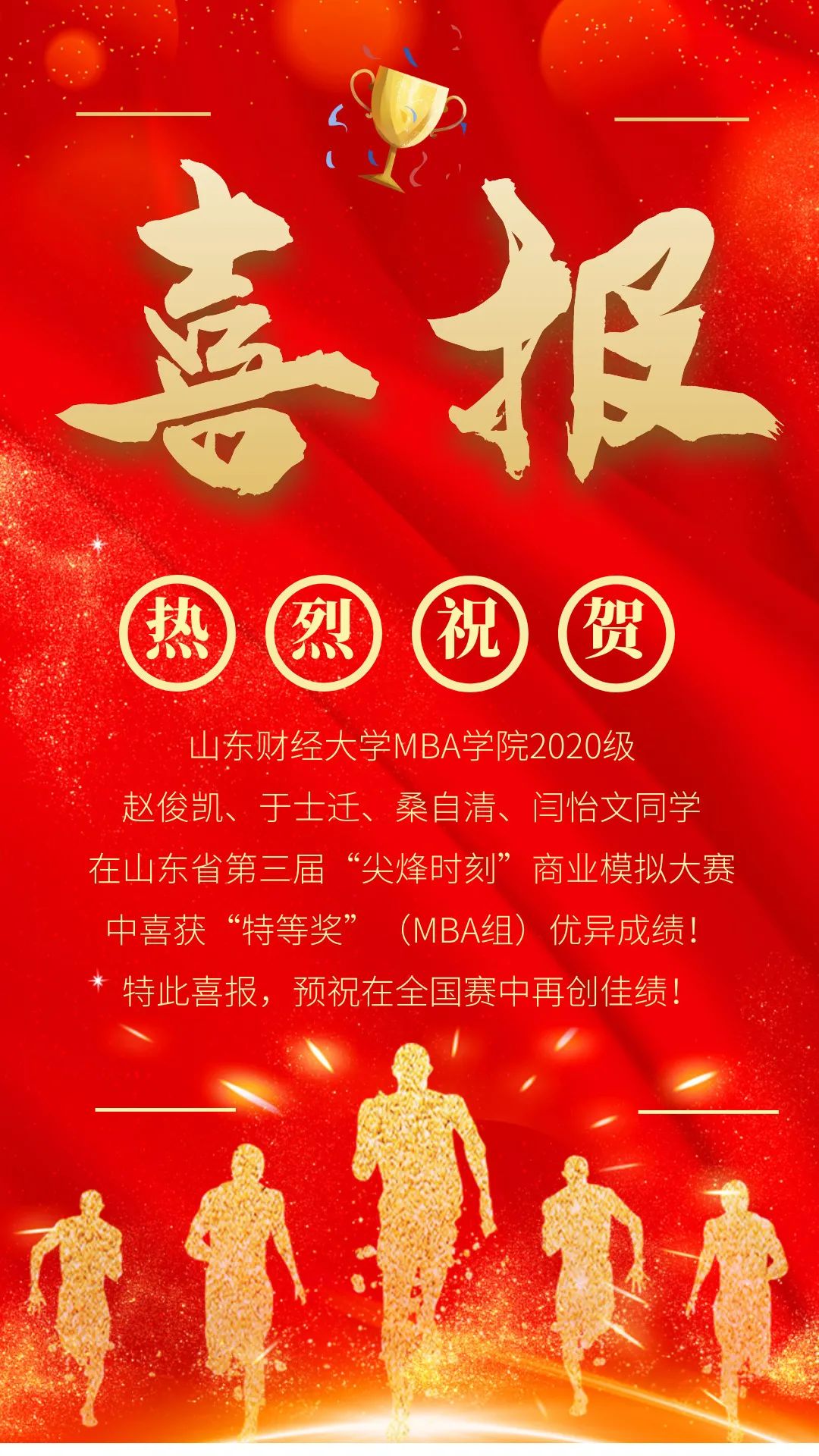 熱烈祝賀山東財經(jīng)大學MBA學院在山東省“尖烽時刻”商業(yè)模擬大賽中榮獲“特等獎”！