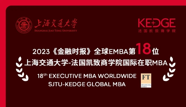 榮登全球18位！上海交大-KEDGE GMBA項目躋身2023《金融時報》EMBA排名世界20強！